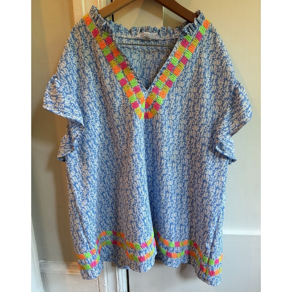 THML Women's V-Neck Embroidered Flutter Blouse Medium Retails $68